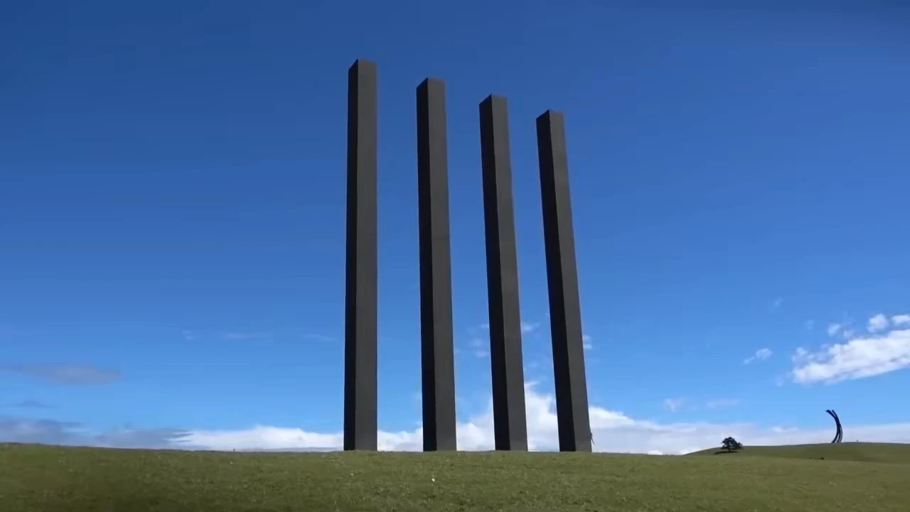 Sculpture by New Zealand artist Neil Dawson that looks like a giant painted handkerchief